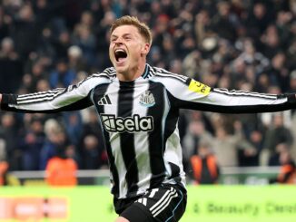 Newcastle vs Man City – Harvey Barnes celebrates after scoring