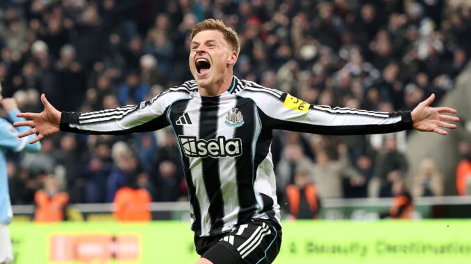 Newcastle vs Man City – Harvey Barnes celebrates after scoring