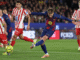 Barcelona's Spanish midfielder Daniel Olmo scores his team's second goal during the Spanish league match between FC Barcelona and Club Atletico de Madrid