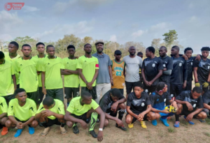 From the left, the Flying Dove of Atrukpo, Middle (Officials) Barr Abah Ejembi, Mr Ben Agbo and Mr Abah Odeh Morex, and Onyuwei FC to the right